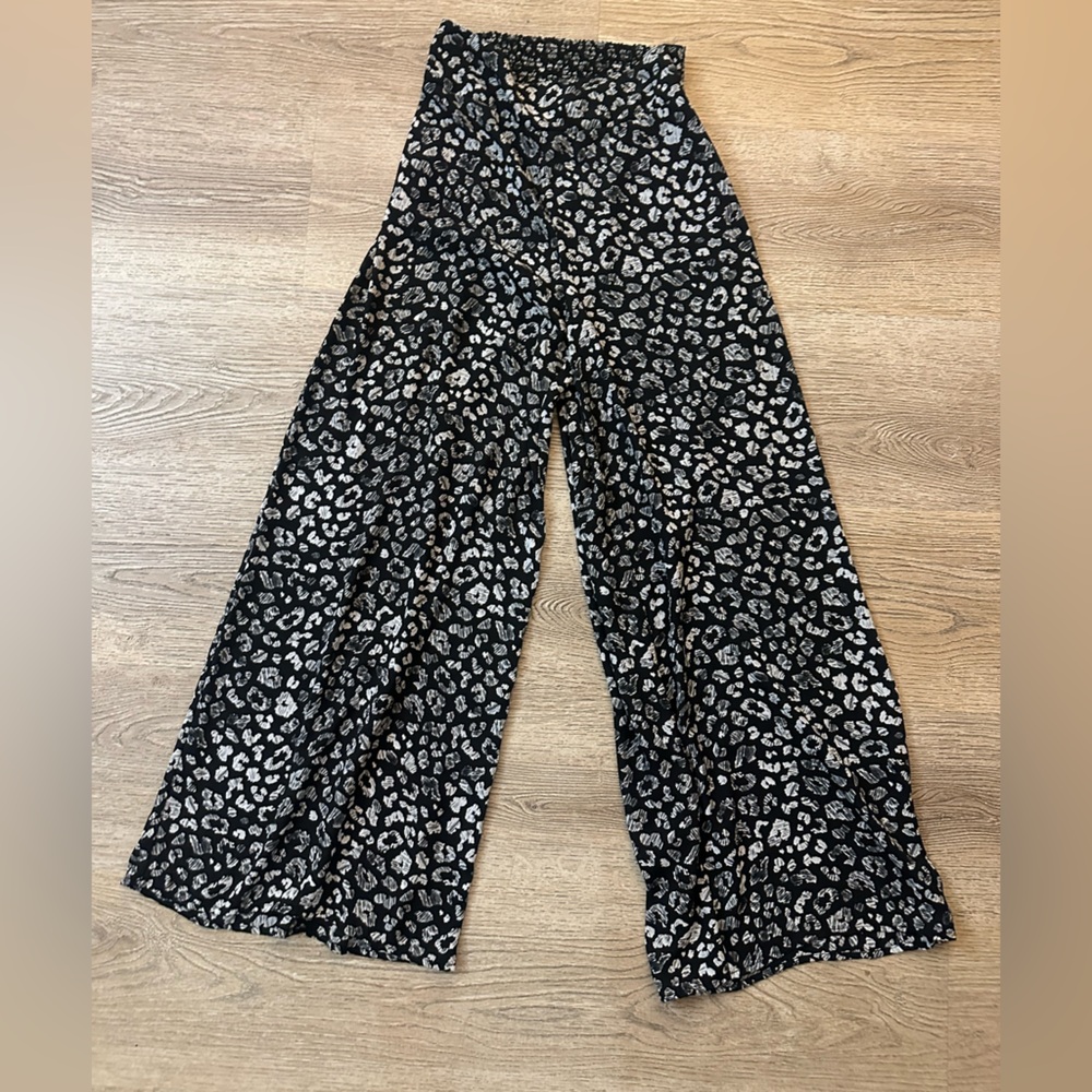 Bar III Black and White Animal Print Wide-Leg Pants